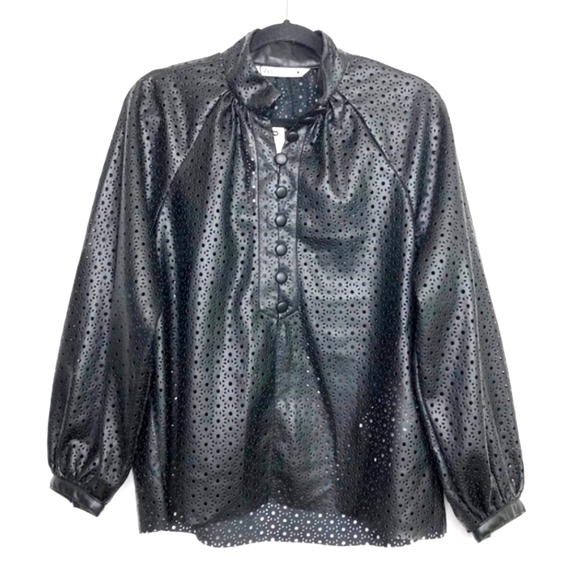 SHIPS FREE!! Brand New Zara Faux Leather Laser Cut Blouse - Picture 2 of 12